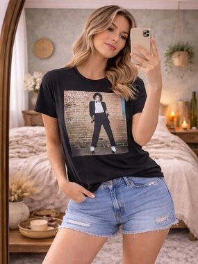 Michael Jackson Off The Wall Graphic Tee Black Band Shirt Womens Casual Vintage